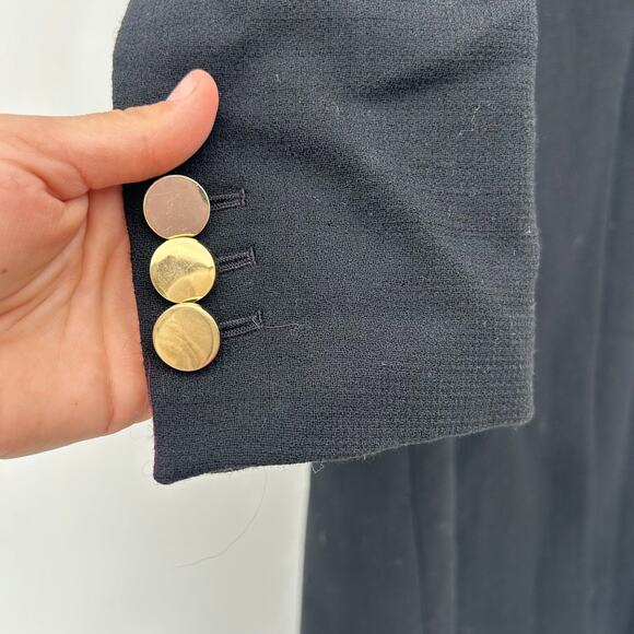 Alice + Olivia Fox Fur Mob Wife Long Wool Trench Coat Jacket Button Medium Black - Picture 7 of 13